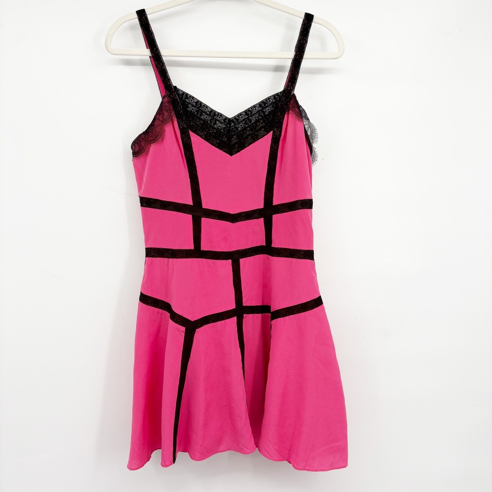 Bebe Womens‎ Y2K Pink Silk Blend Lace Trim Cage Date Night Out Mini Dress Size S